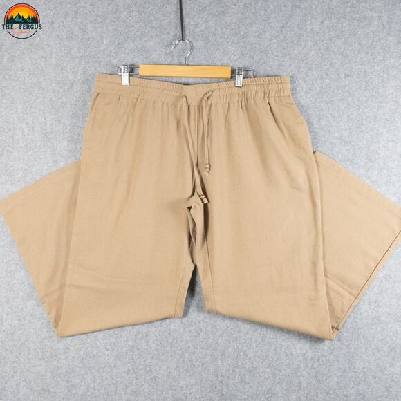 Me In California Ankle Pants Tan Linen Blend Drawstring Waist Women's Size 2XL - Picture 5 of 12